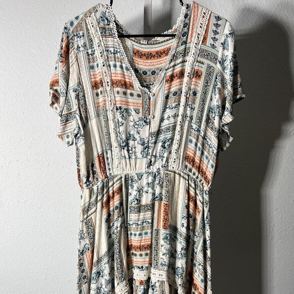 American Rag Floral Patchwork Flowy High-Low Boho Hippie Dress SZ 1X - Picture 1 of 5